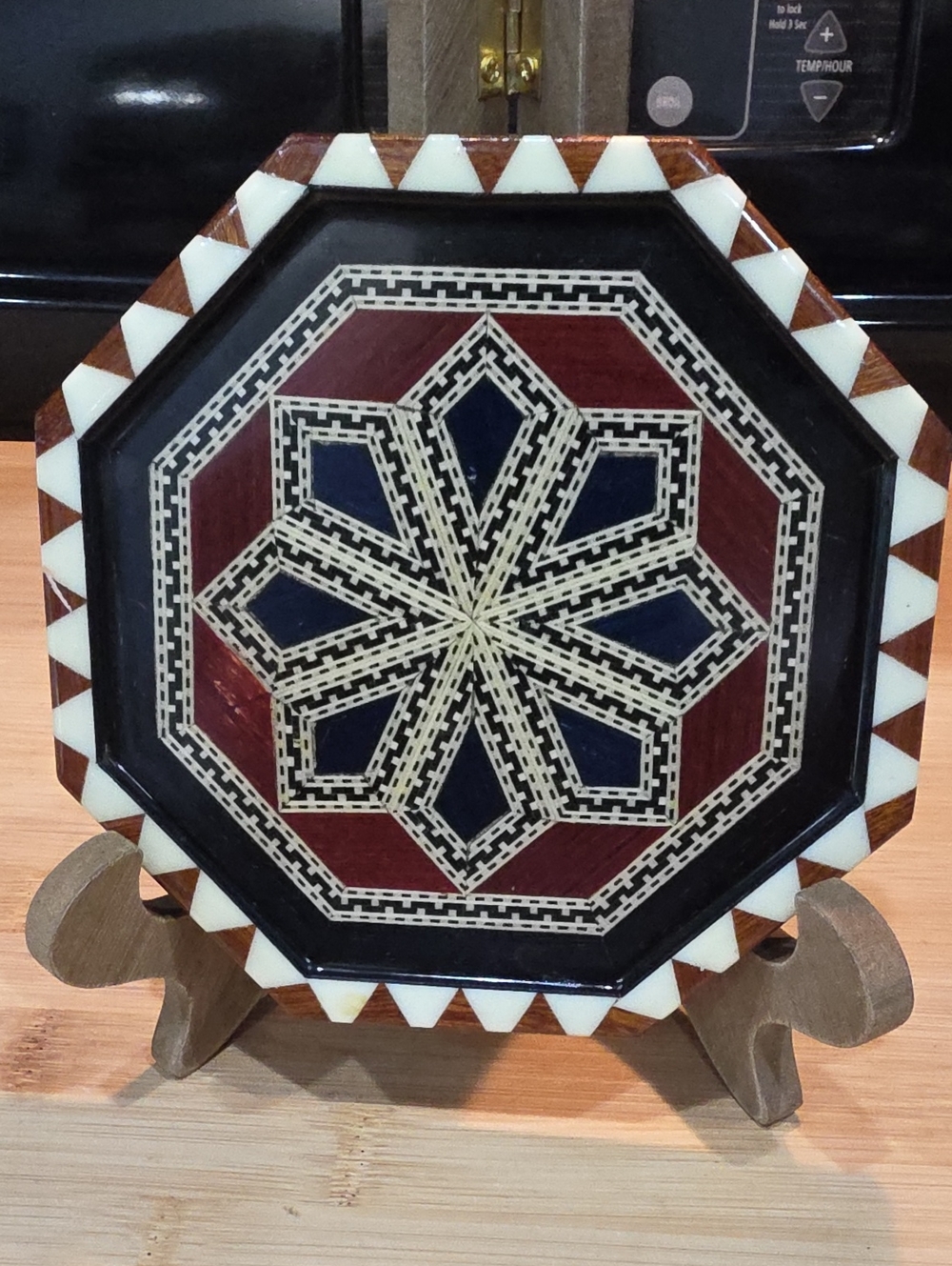 Handcrafted Geometric Octagonal Wall Art - Blue and Brown Inlay